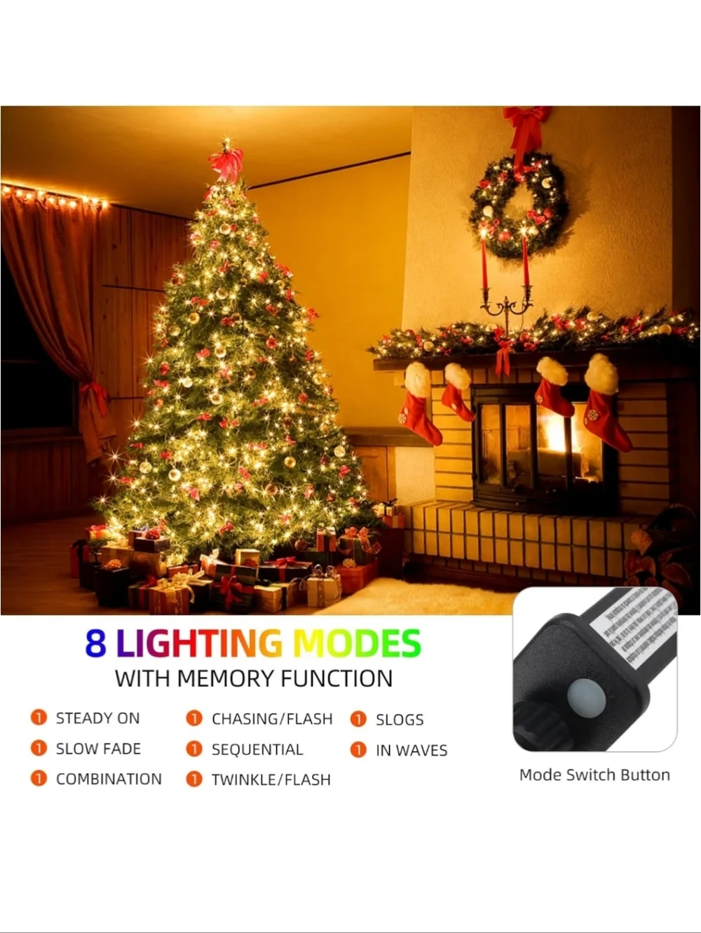 MZD8391 328FT 1000LEDs Christmas Lights Outdoor Indoor 8 Modes Christmas